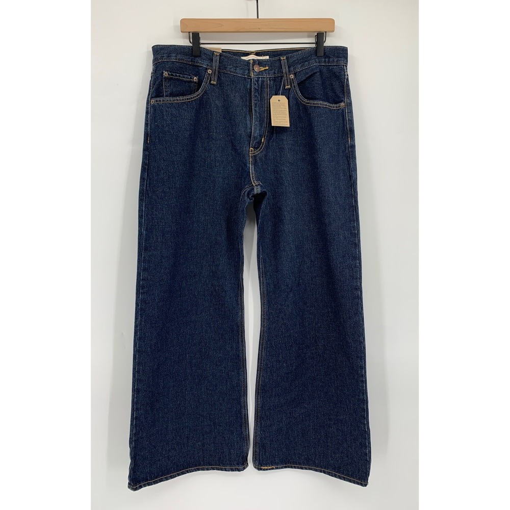 Levis Wide Leg Jeans Womens 32 Blue Middy Loose Boot Dark Wash Cotton Denim NEW